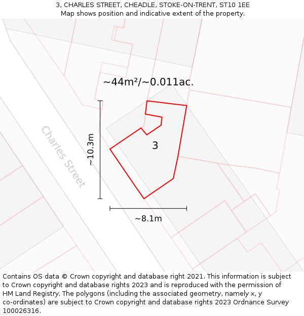 3, CHARLES STREET, CHEADLE, STOKE-ON-TRENT, ST10 1EE: Plot and title map