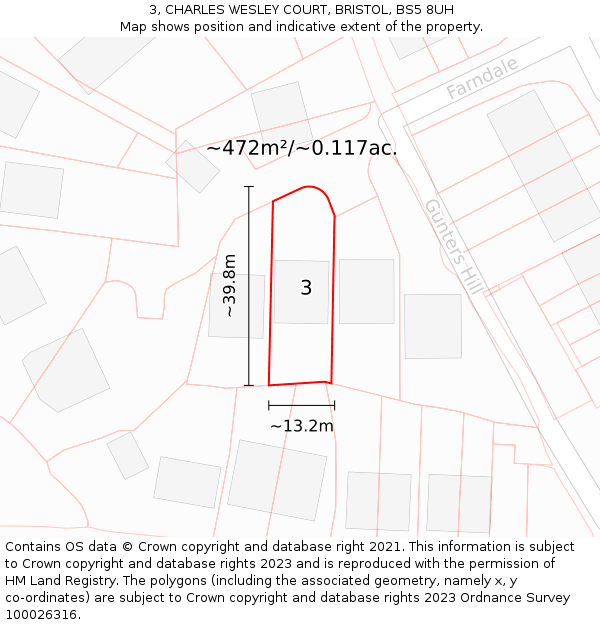 3, CHARLES WESLEY COURT, BRISTOL, BS5 8UH: Plot and title map