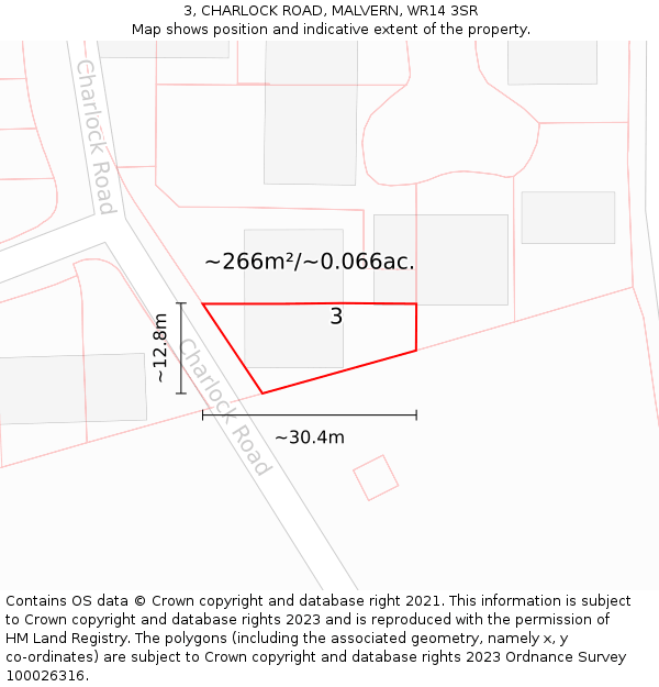 3, CHARLOCK ROAD, MALVERN, WR14 3SR: Plot and title map