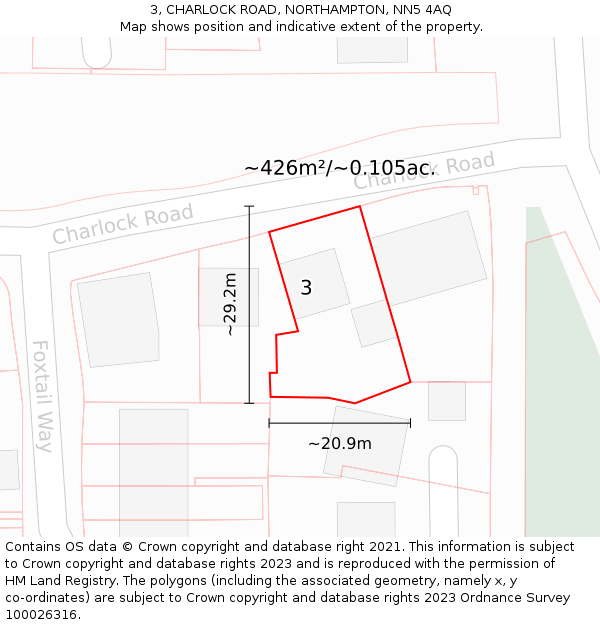 3, CHARLOCK ROAD, NORTHAMPTON, NN5 4AQ: Plot and title map