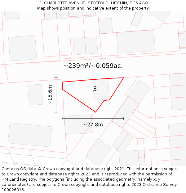 3, CHARLOTTE AVENUE, STOTFOLD, HITCHIN, SG5 4GQ: Plot and title map