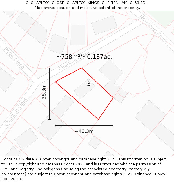 3, CHARLTON CLOSE, CHARLTON KINGS, CHELTENHAM, GL53 8DH: Plot and title map