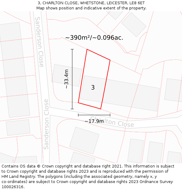 3, CHARLTON CLOSE, WHETSTONE, LEICESTER, LE8 6ET: Plot and title map