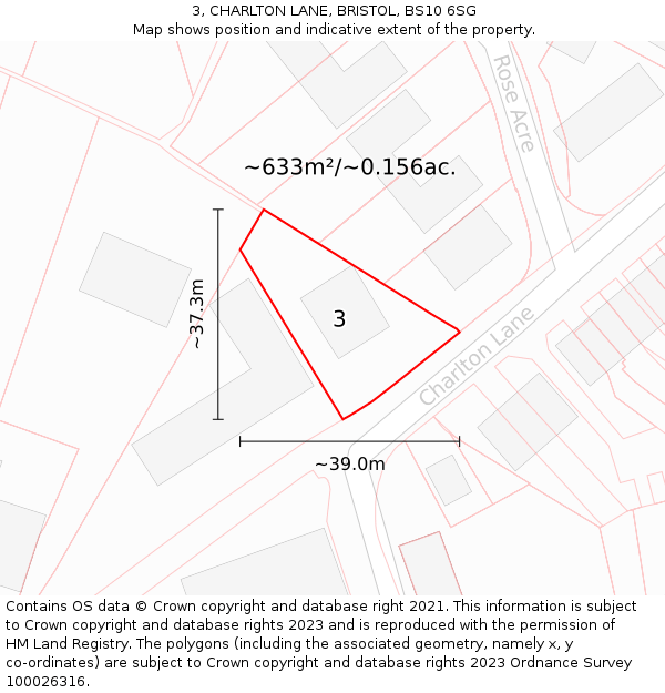 3, CHARLTON LANE, BRISTOL, BS10 6SG: Plot and title map