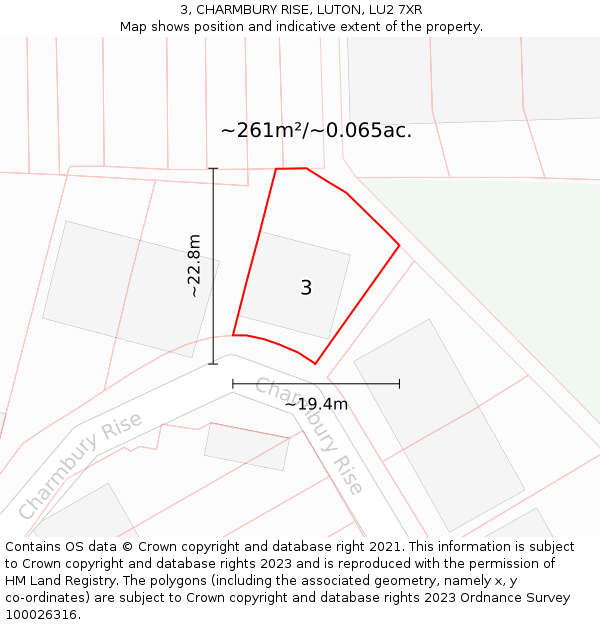 3, CHARMBURY RISE, LUTON, LU2 7XR: Plot and title map