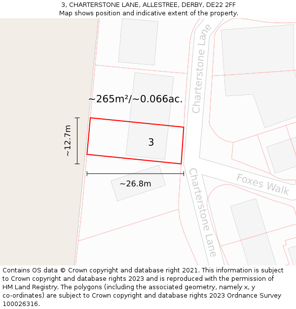 3, CHARTERSTONE LANE, ALLESTREE, DERBY, DE22 2FF: Plot and title map