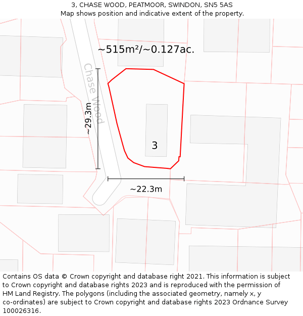 3, CHASE WOOD, PEATMOOR, SWINDON, SN5 5AS: Plot and title map