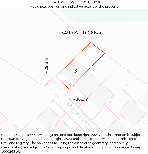 3, CHATTON CLOSE, LUTON, LU2 9UJ: Plot and title map