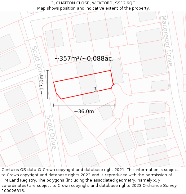 3, CHATTON CLOSE, WICKFORD, SS12 9QG: Plot and title map