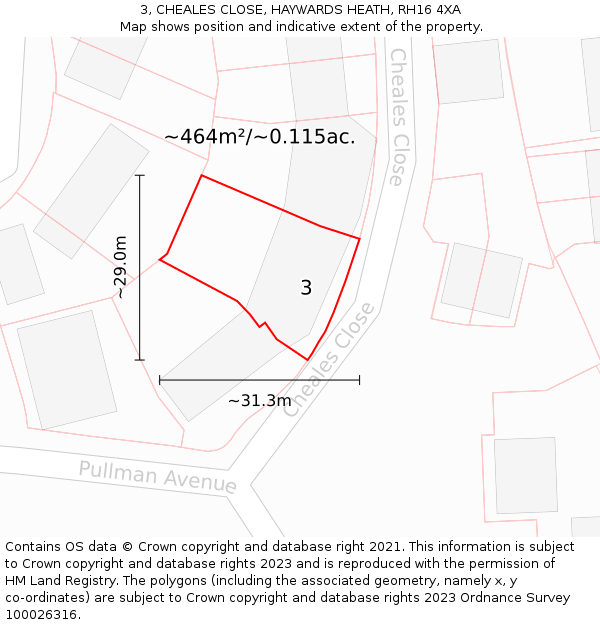 3, CHEALES CLOSE, HAYWARDS HEATH, RH16 4XA: Plot and title map