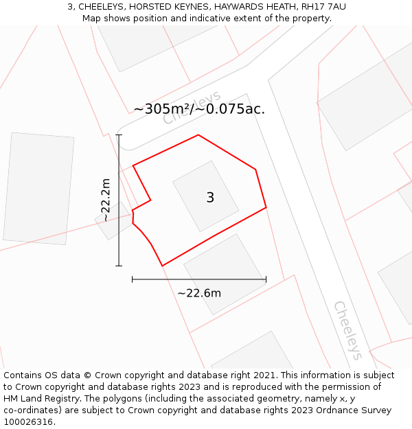 3, CHEELEYS, HORSTED KEYNES, HAYWARDS HEATH, RH17 7AU: Plot and title map