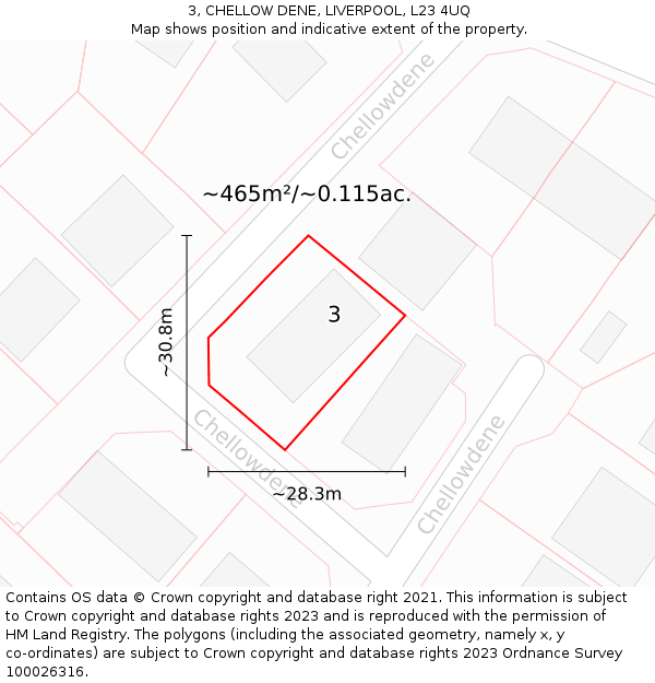 3, CHELLOW DENE, LIVERPOOL, L23 4UQ: Plot and title map