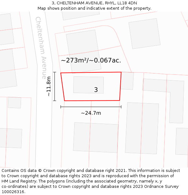 3, CHELTENHAM AVENUE, RHYL, LL18 4DN: Plot and title map