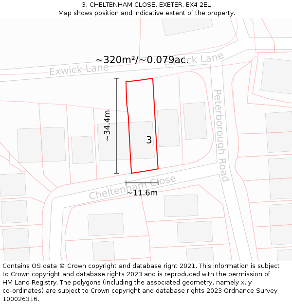 3, CHELTENHAM CLOSE, EXETER, EX4 2EL: Plot and title map