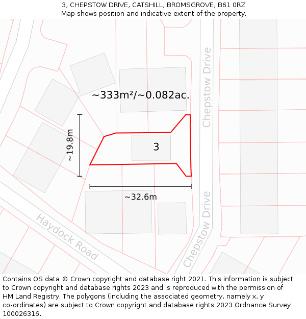 3, CHEPSTOW DRIVE, CATSHILL, BROMSGROVE, B61 0RZ: Plot and title map