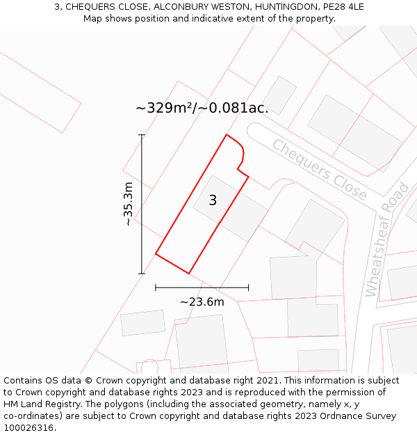 3, CHEQUERS CLOSE, ALCONBURY WESTON, HUNTINGDON, PE28 4LE: Plot and title map