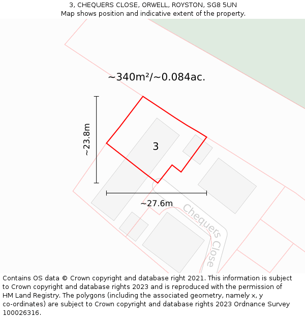 3, CHEQUERS CLOSE, ORWELL, ROYSTON, SG8 5UN: Plot and title map