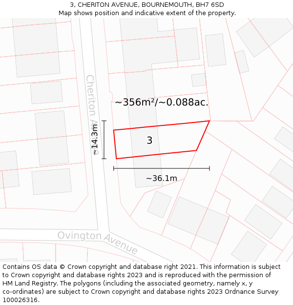 3, CHERITON AVENUE, BOURNEMOUTH, BH7 6SD: Plot and title map