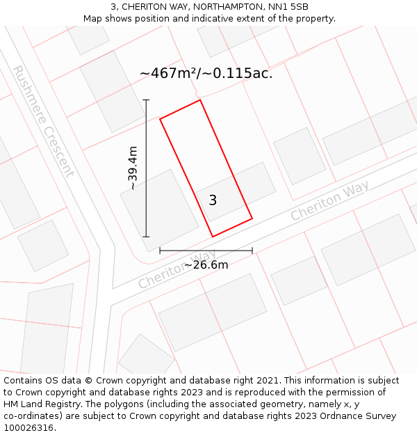 3, CHERITON WAY, NORTHAMPTON, NN1 5SB: Plot and title map