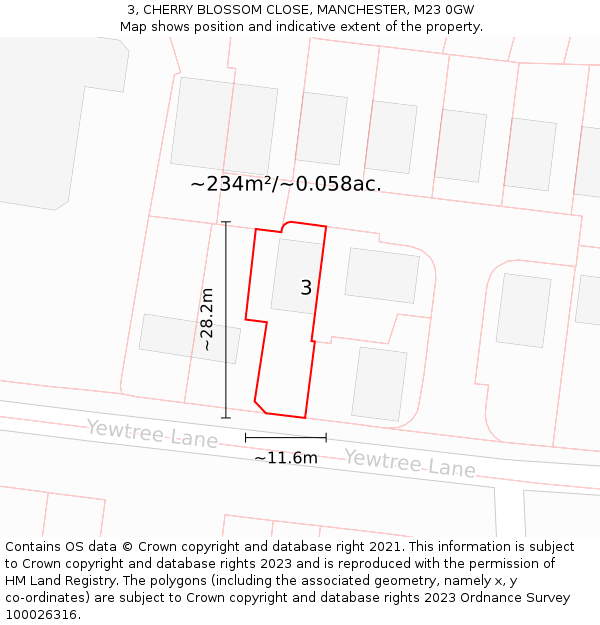 3, CHERRY BLOSSOM CLOSE, MANCHESTER, M23 0GW: Plot and title map