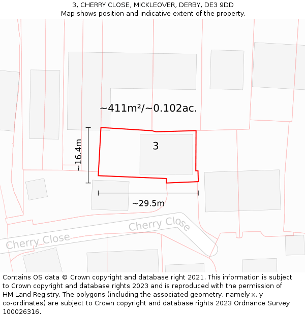 3, CHERRY CLOSE, MICKLEOVER, DERBY, DE3 9DD: Plot and title map