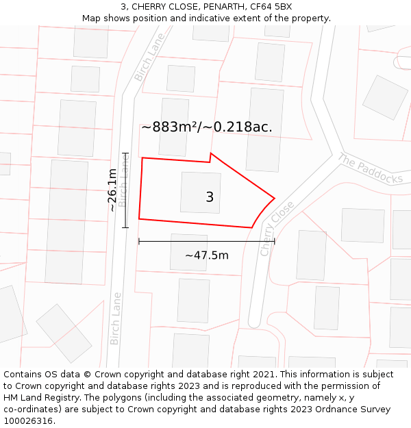 3, CHERRY CLOSE, PENARTH, CF64 5BX: Plot and title map