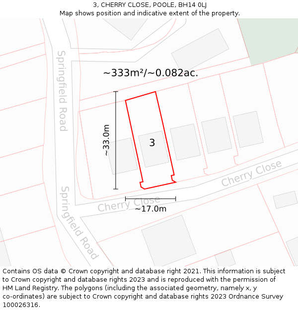 3, CHERRY CLOSE, POOLE, BH14 0LJ: Plot and title map