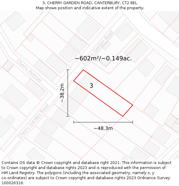 3, CHERRY GARDEN ROAD, CANTERBURY, CT2 8EL: Plot and title map