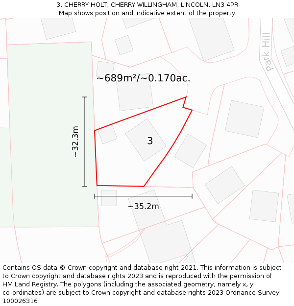 3, CHERRY HOLT, CHERRY WILLINGHAM, LINCOLN, LN3 4PR: Plot and title map