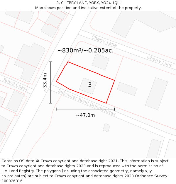 3, CHERRY LANE, YORK, YO24 1QH: Plot and title map