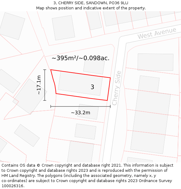 3, CHERRY SIDE, SANDOWN, PO36 9LU: Plot and title map