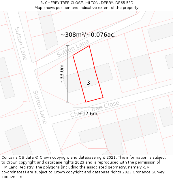 3, CHERRY TREE CLOSE, HILTON, DERBY, DE65 5FD: Plot and title map