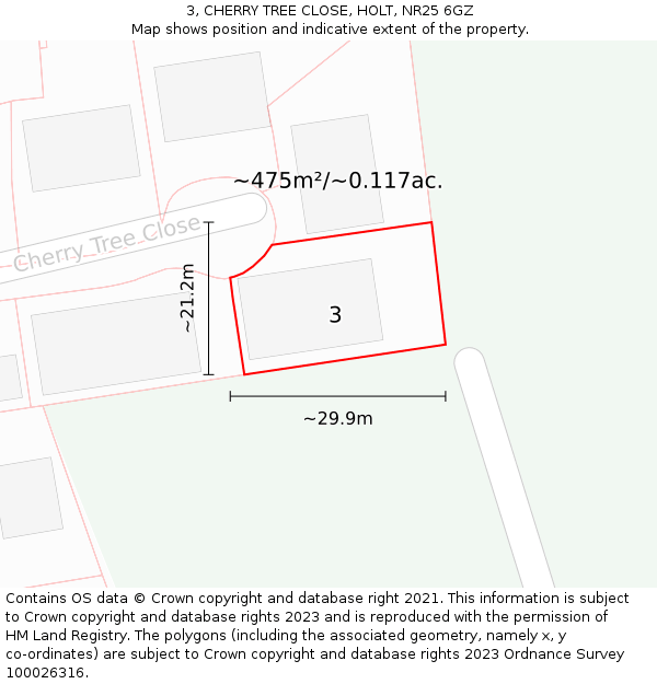 3, CHERRY TREE CLOSE, HOLT, NR25 6GZ: Plot and title map