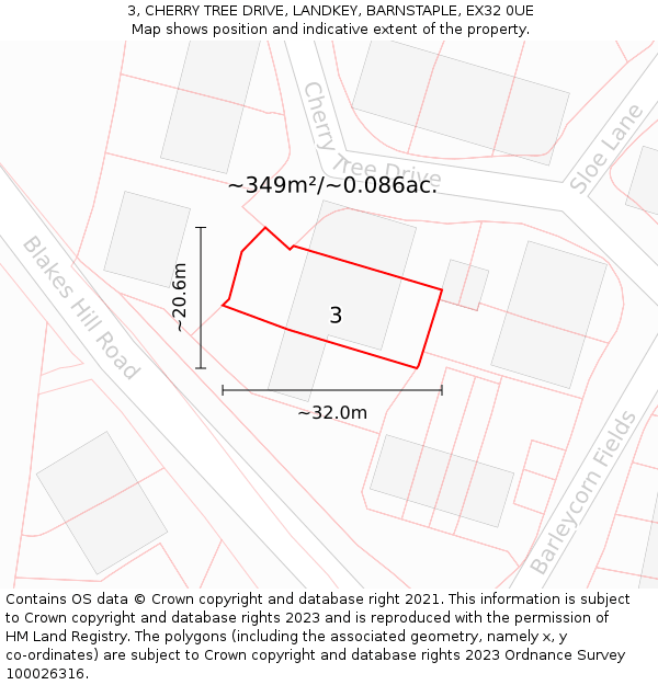 3, CHERRY TREE DRIVE, LANDKEY, BARNSTAPLE, EX32 0UE: Plot and title map