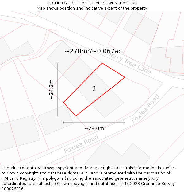 3, CHERRY TREE LANE, HALESOWEN, B63 1DU: Plot and title map