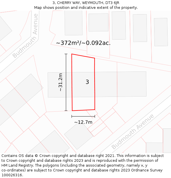 3, CHERRY WAY, WEYMOUTH, DT3 6JR: Plot and title map