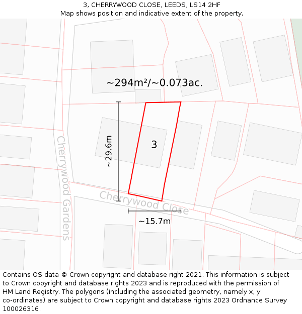 3, CHERRYWOOD CLOSE, LEEDS, LS14 2HF: Plot and title map