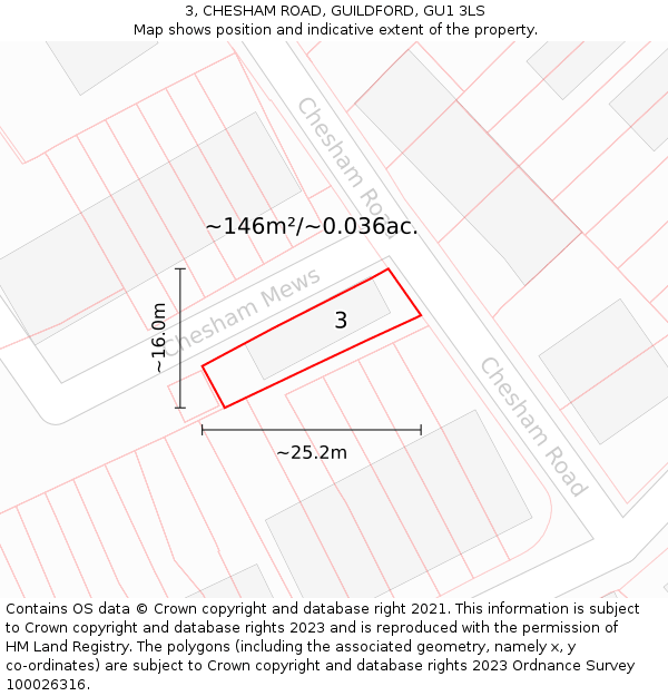 3, CHESHAM ROAD, GUILDFORD, GU1 3LS: Plot and title map