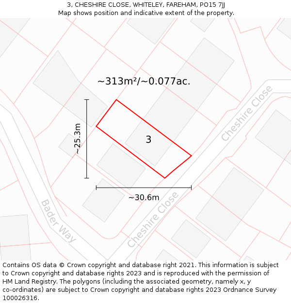 3, CHESHIRE CLOSE, WHITELEY, FAREHAM, PO15 7JJ: Plot and title map