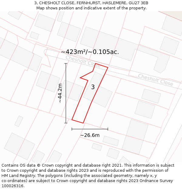 3, CHESHOLT CLOSE, FERNHURST, HASLEMERE, GU27 3EB: Plot and title map