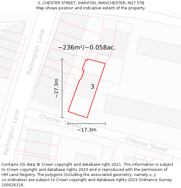 3, CHESTER STREET, SWINTON, MANCHESTER, M27 5TB: Plot and title map