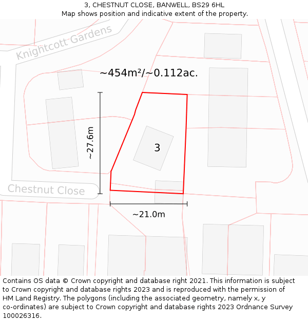 3, CHESTNUT CLOSE, BANWELL, BS29 6HL: Plot and title map