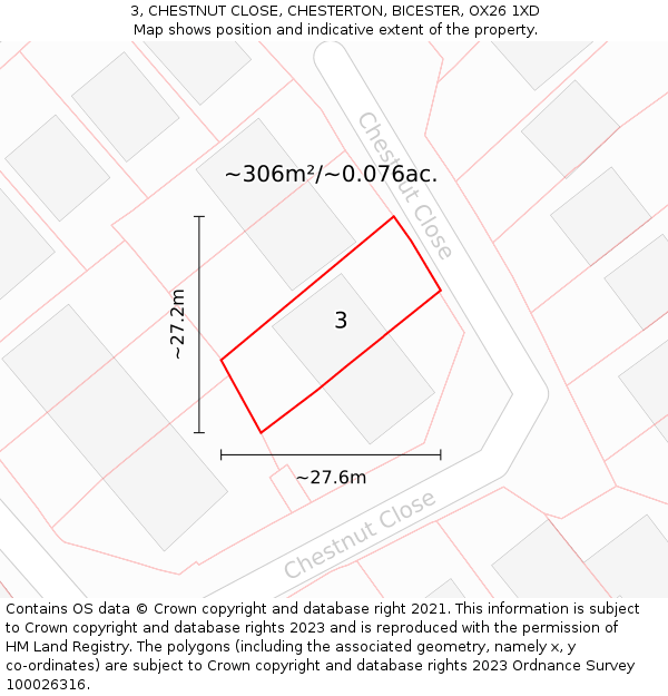 3, CHESTNUT CLOSE, CHESTERTON, BICESTER, OX26 1XD: Plot and title map