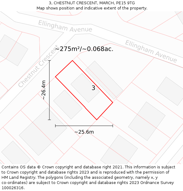 3, CHESTNUT CRESCENT, MARCH, PE15 9TG: Plot and title map