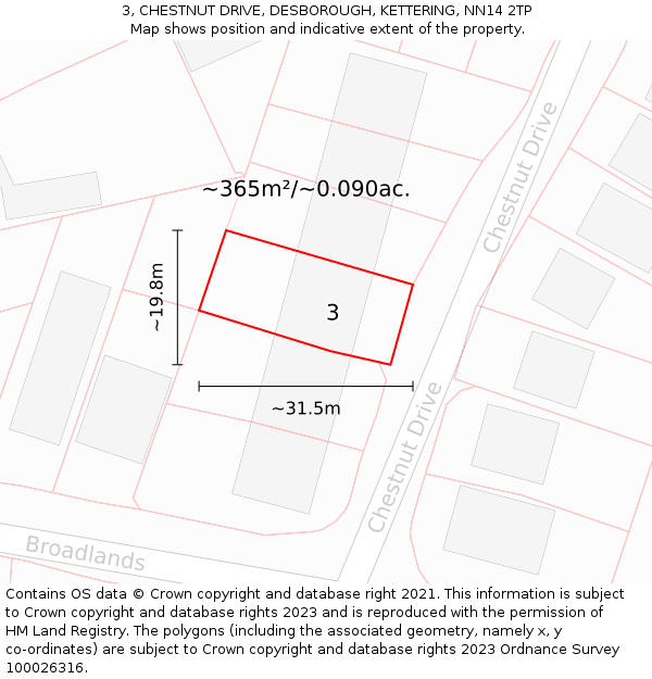 3, CHESTNUT DRIVE, DESBOROUGH, KETTERING, NN14 2TP: Plot and title map