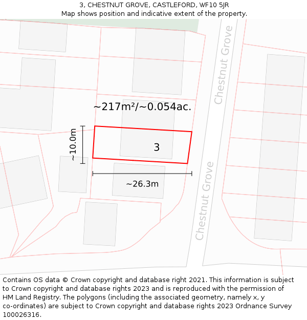 3, CHESTNUT GROVE, CASTLEFORD, WF10 5JR: Plot and title map