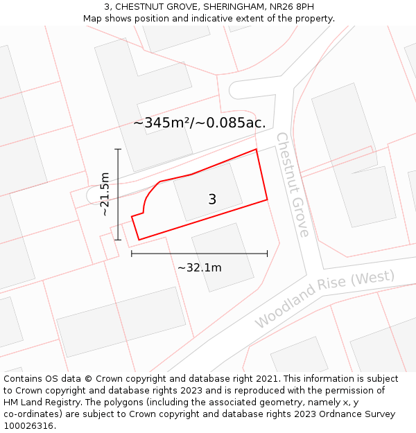 3, CHESTNUT GROVE, SHERINGHAM, NR26 8PH: Plot and title map