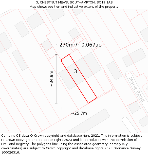 3, CHESTNUT MEWS, SOUTHAMPTON, SO19 1AB: Plot and title map