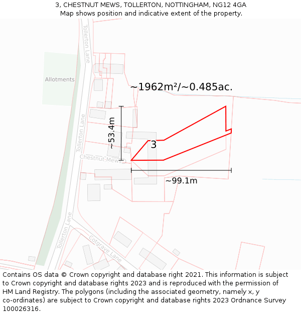 3, CHESTNUT MEWS, TOLLERTON, NOTTINGHAM, NG12 4GA: Plot and title map