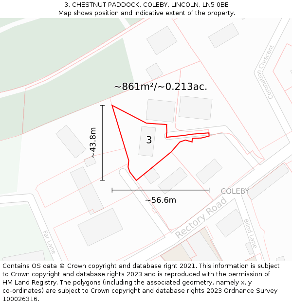 3, CHESTNUT PADDOCK, COLEBY, LINCOLN, LN5 0BE: Plot and title map